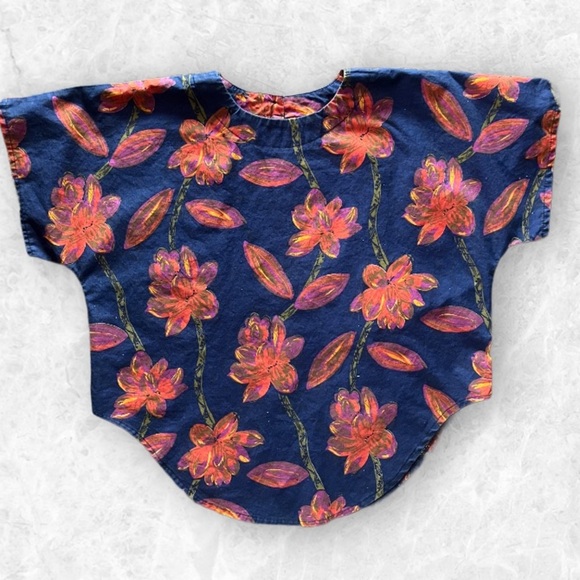 Tops - Floral Blue and Orange Oversized Top Sz M